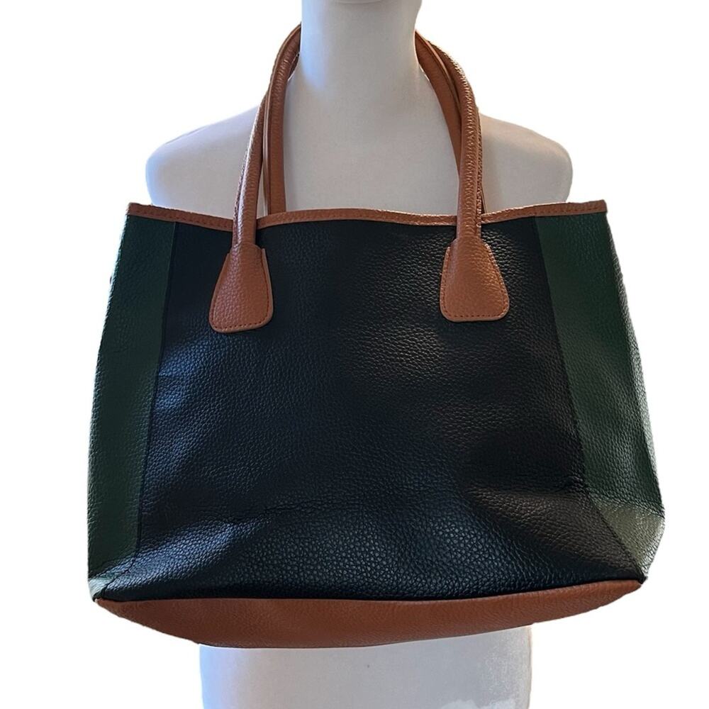 Vintage Neiman Marcus Brown Black Green Faux Leather tote bag